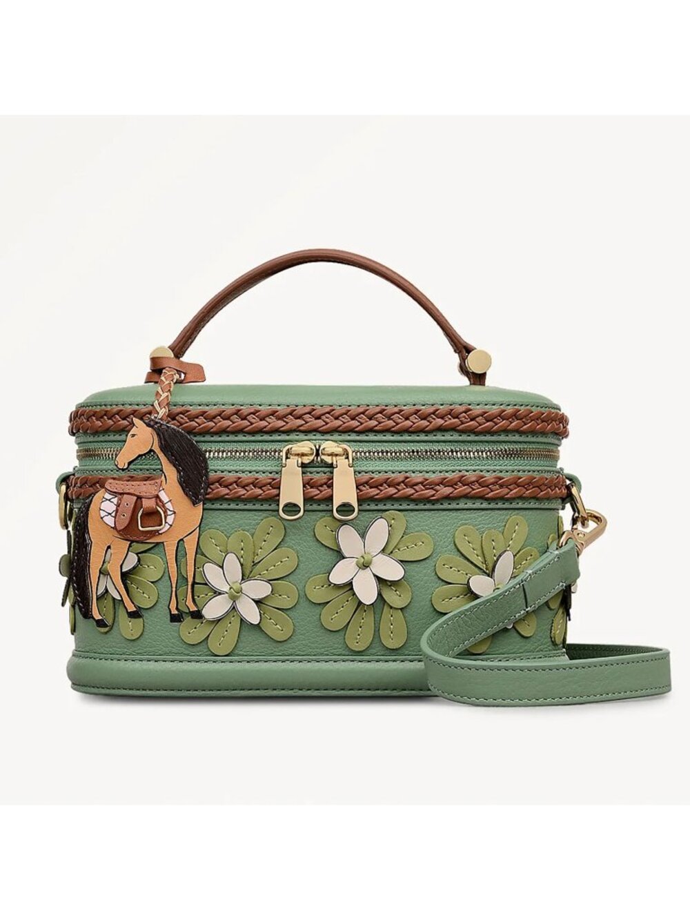 NWT Radley London Green Leather Bag Handbag Lunar Horse Year Zip Oval Case Trunk
